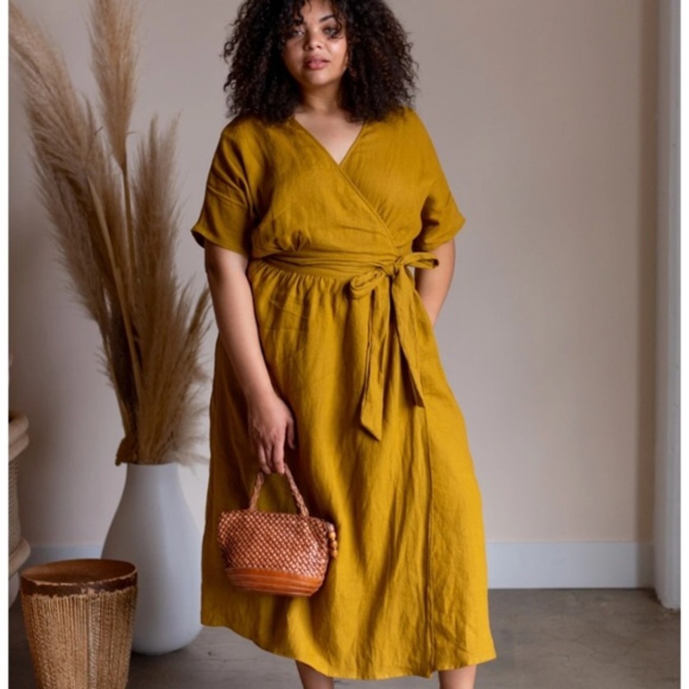 Sotela Luna Linen wrap dress in Mustard